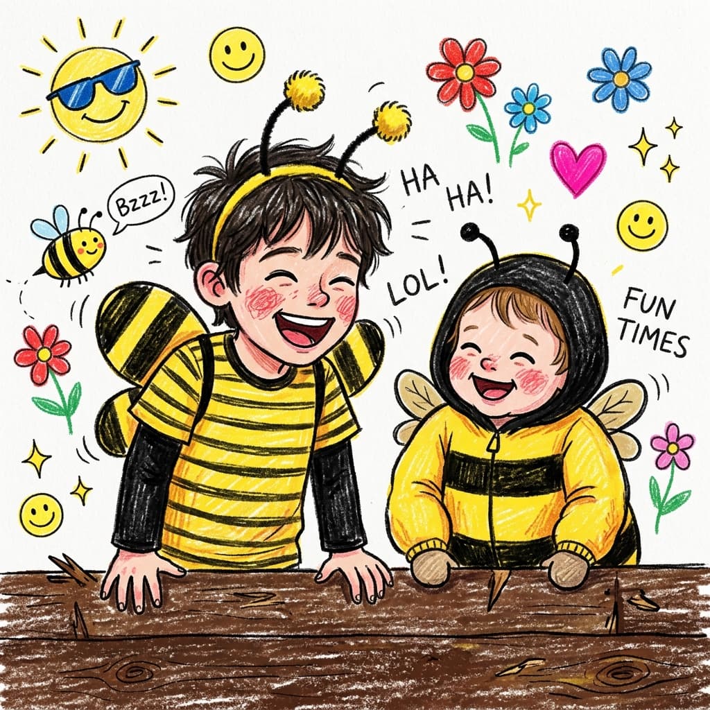 Nano-Banana-2 playful image example with a child and bumblebee-inspired scene